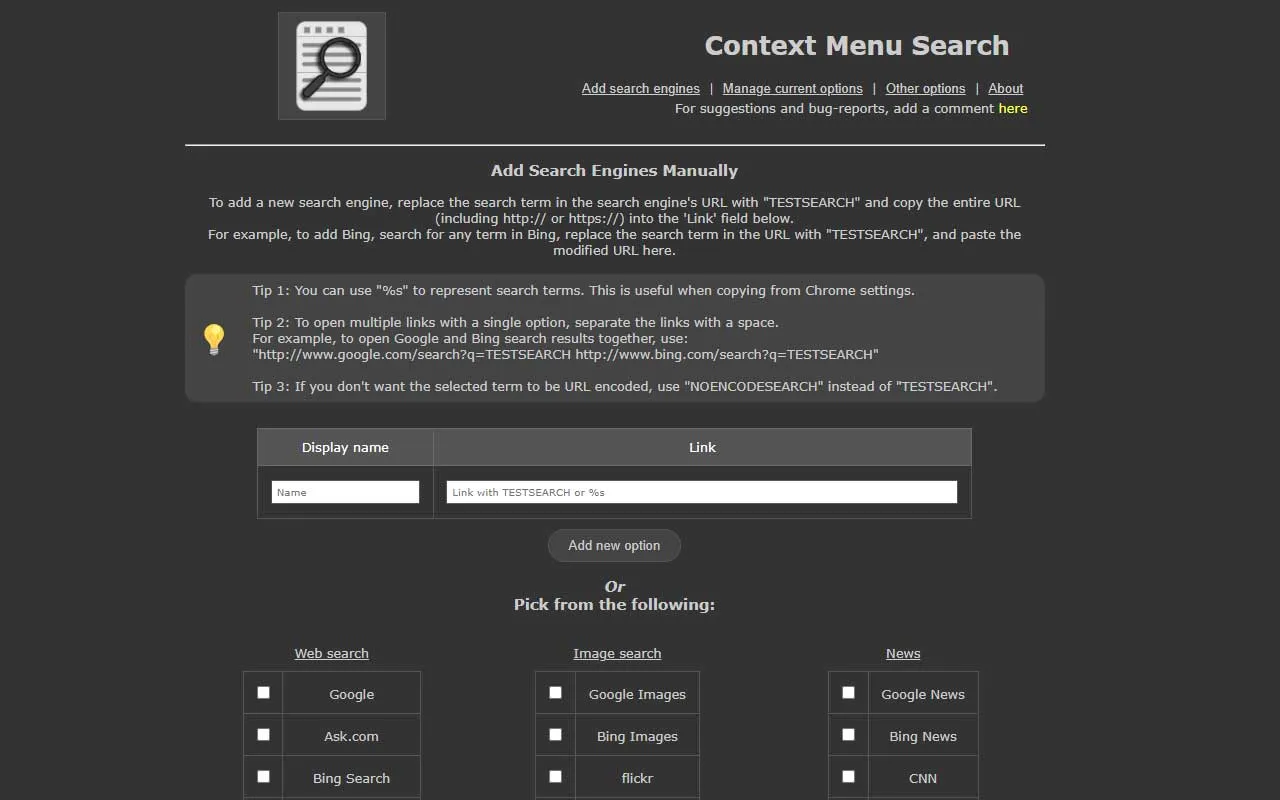 Adding a search engine (opens a larger view)
