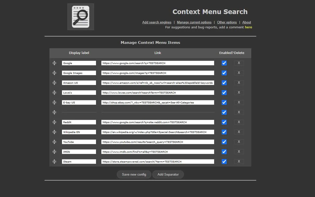 Managing search engine order (opens a larger view)